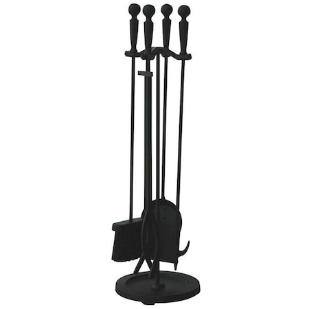 Uniflame Uniflame F-1583B 5 Piece Brushed Black Finish Fire Set with Double Rods F-1583B